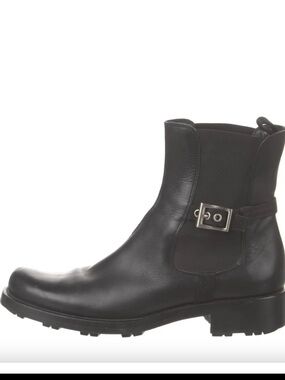 Prada Black Leather Chelsea Boot with Silver Buckle 39.5